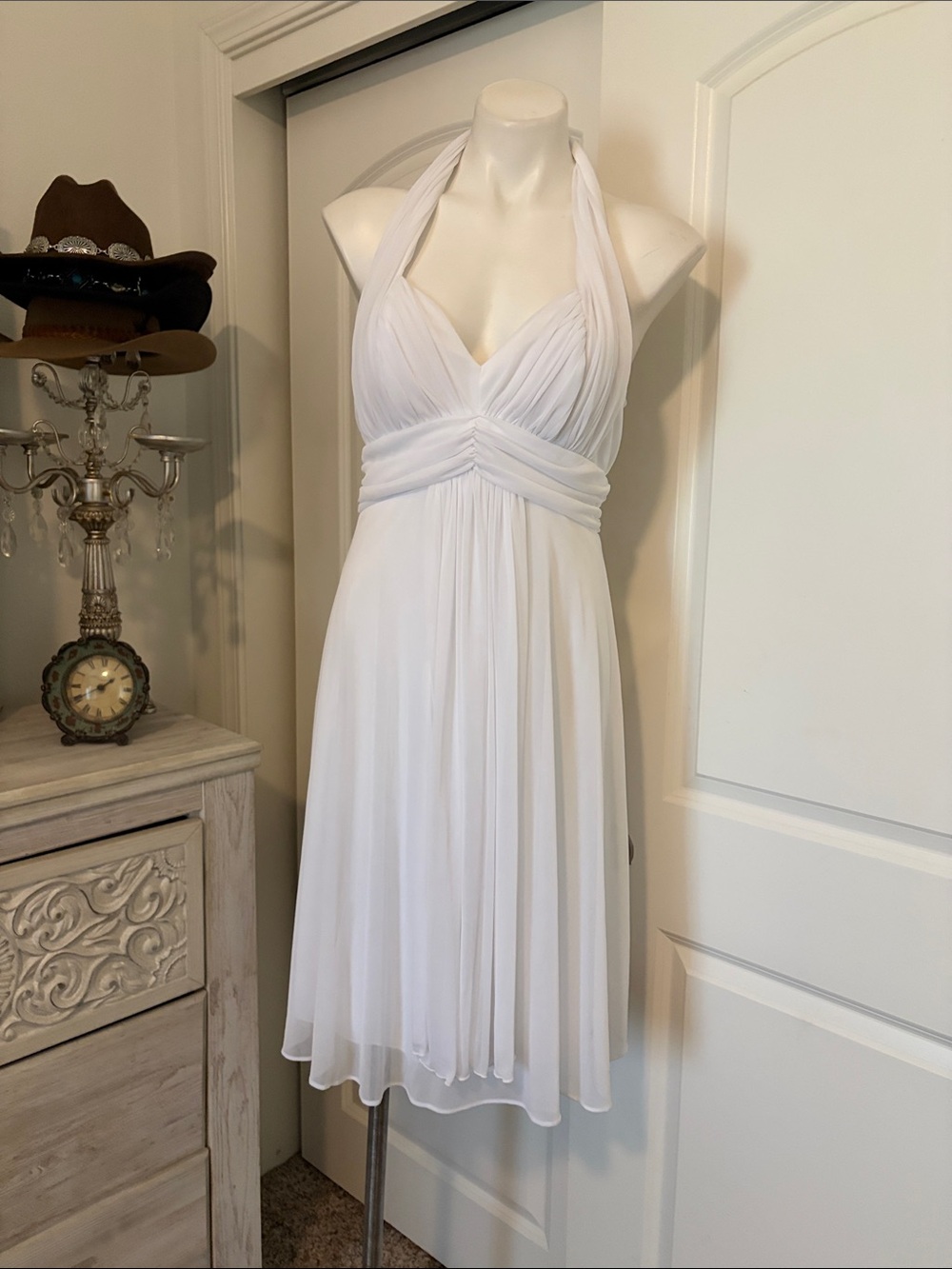 Strapless Halter Chiffon Dress in White